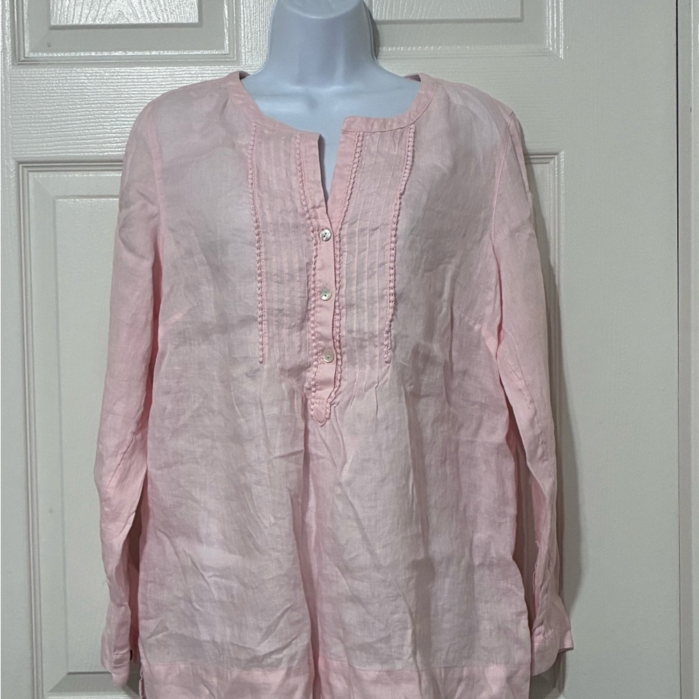 J. Jill Light Pink Linen Button-Front Tunic